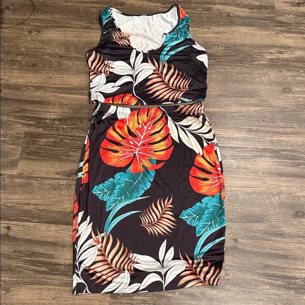 Tropical Print Sleeveless Dress